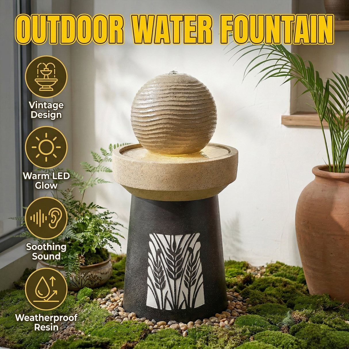Outdoor Garden Lantern Light with Warm LED Leaf Silhouette