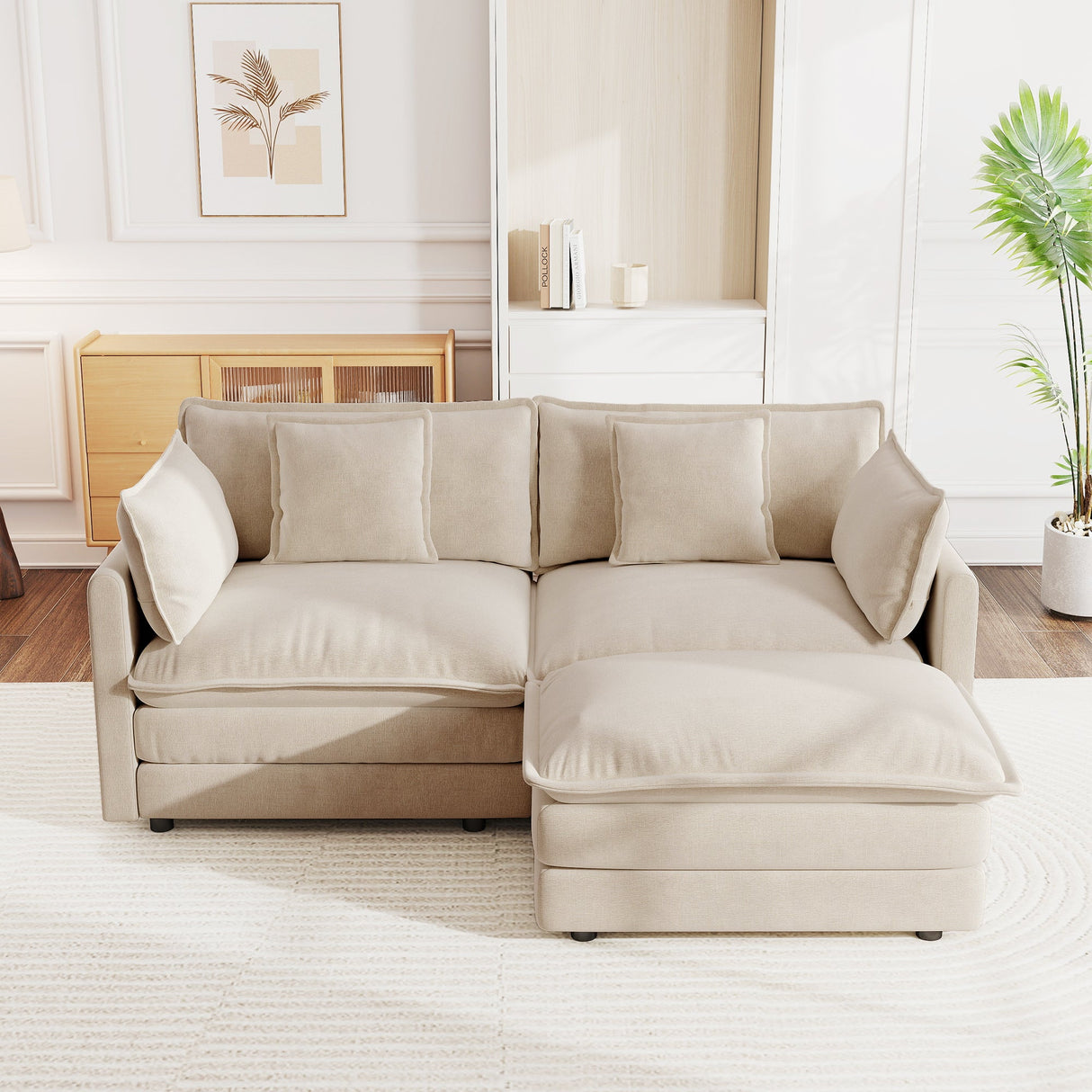 Chenille Two-Seater Sofa with Ottoman