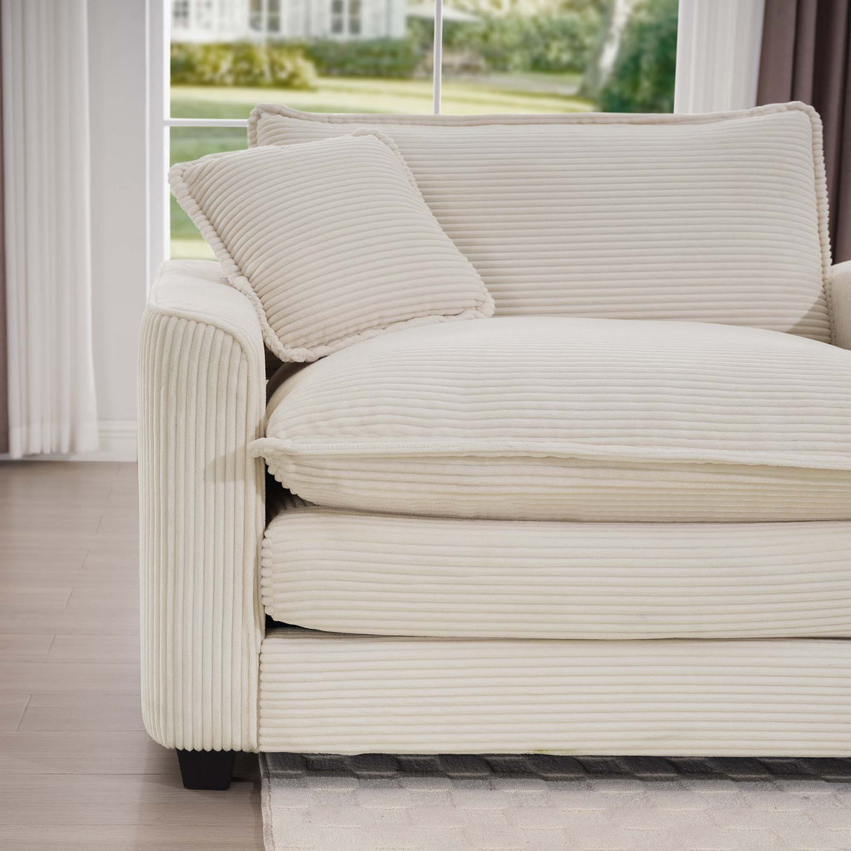 Modern 2 Seater With 4 Pillows, Upholstered Deep Seating Loveseat