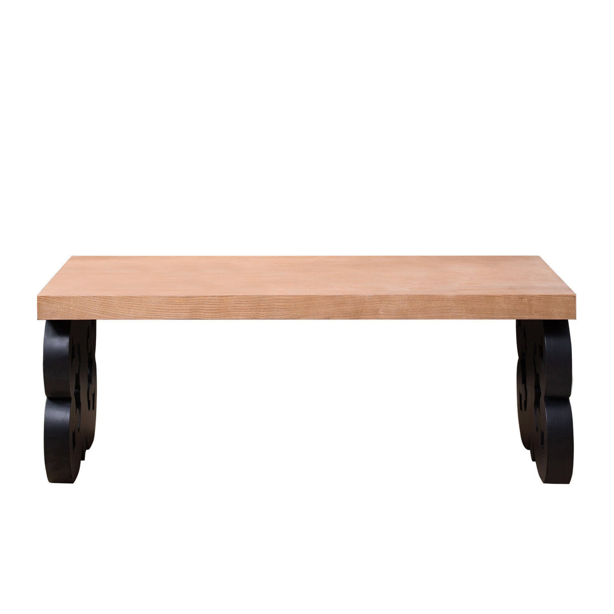 Black Scroll Base Coffee Table – 47' Rectangular Wood Living Room Table with Natural Top – Modern Farmhouse Accent Table – Elegant Centerpiece with Ornate Carved Design