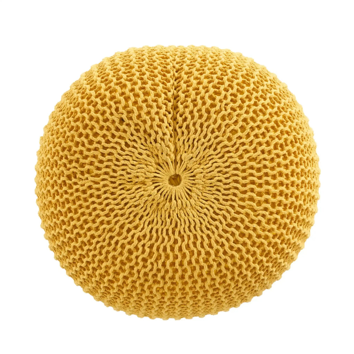 Knitted Cotton Round Pouf Ottoman with Soft Textured Cover - Dark Gray, Yellow, Blue