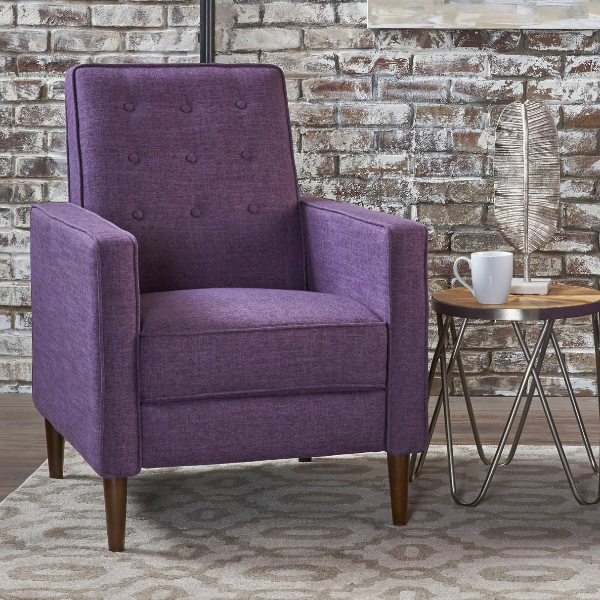 Mid-Century Modern Recliner With Button Tufted Waffle Stitch