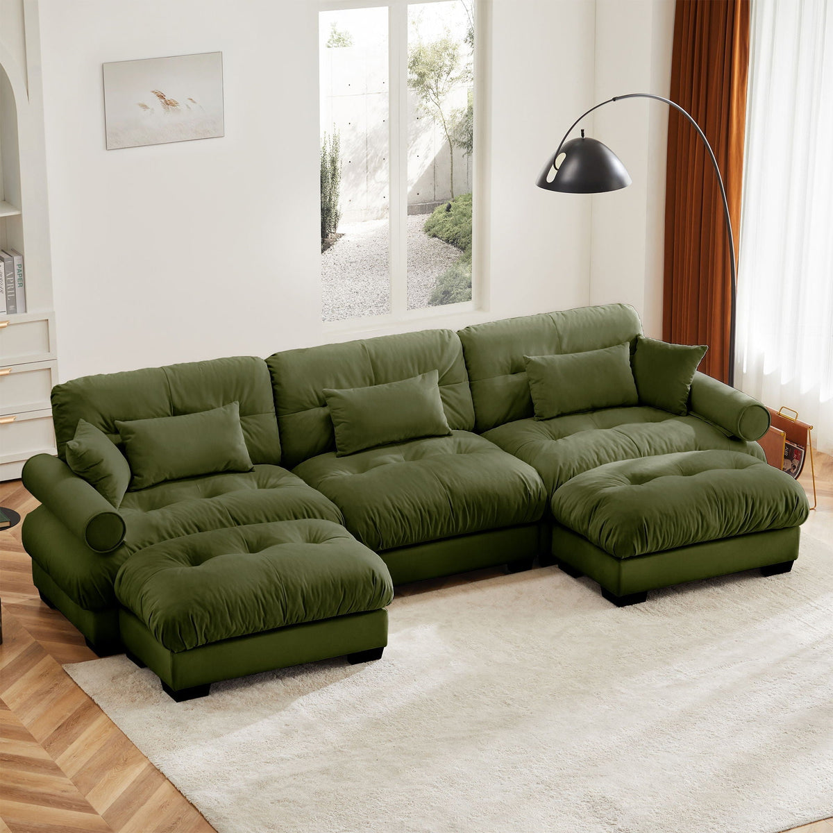 Oversized Modular Sectional Sofa with Movable Ottoman - Fabric, Multiple Colors