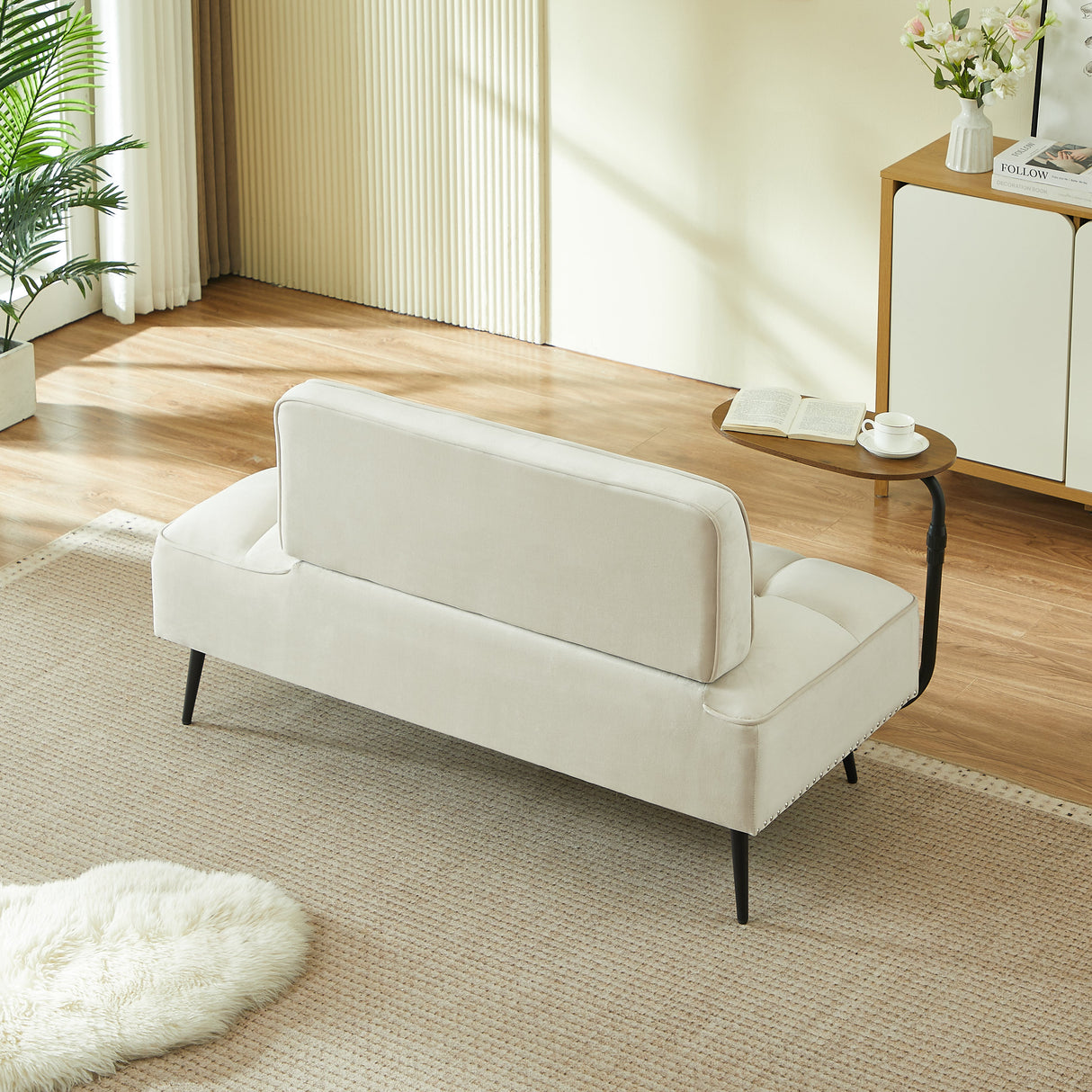 54-Inch Modern Two-Seater Velvet Sofa with Rotating Side Table