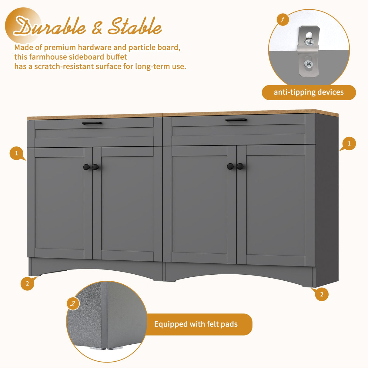 On-Trend Farmhouse TV Stand with 2 Drawers for TVs Up to 70"