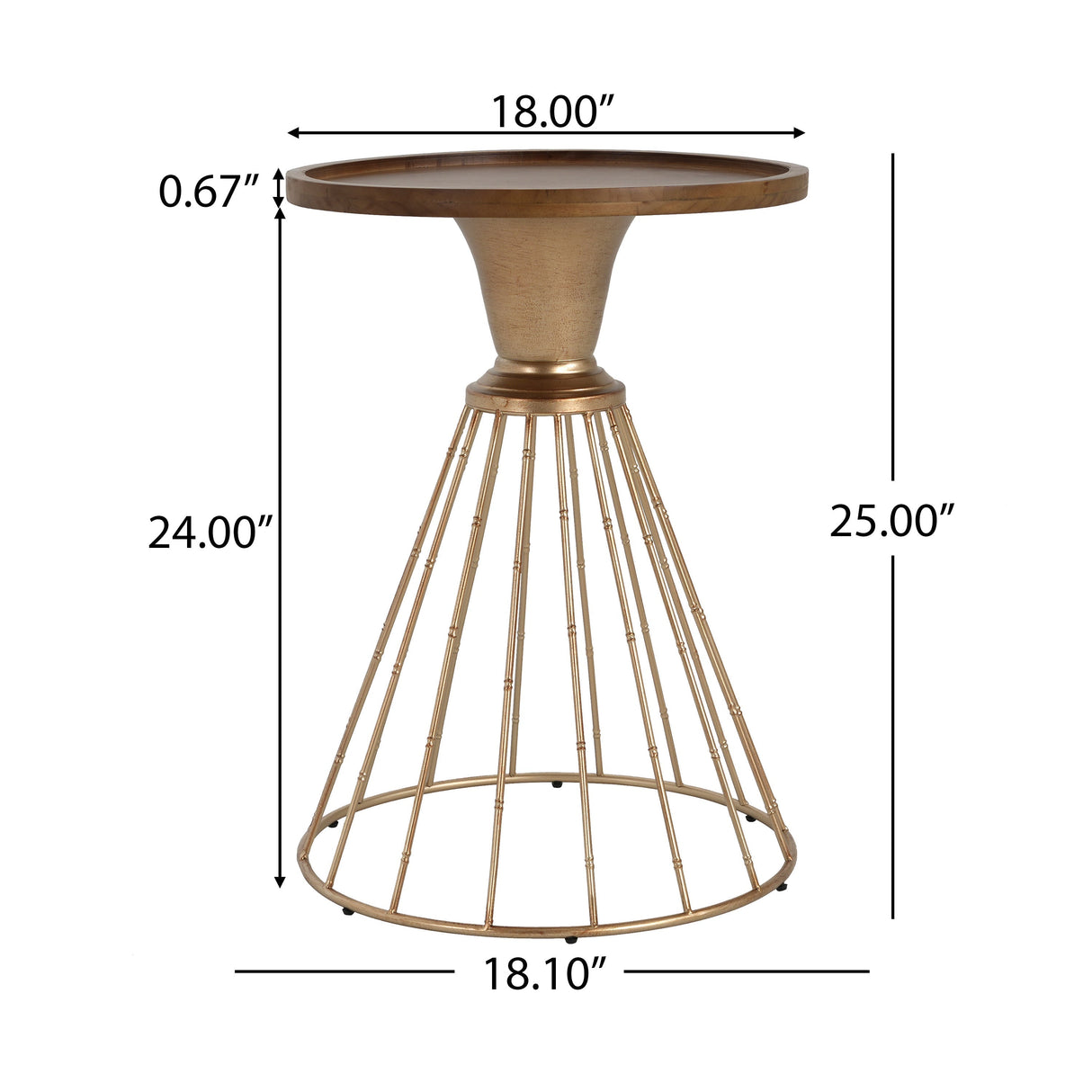 Hollow Edge Retro Art Pine Side Table with Antique Gold and Natural Color