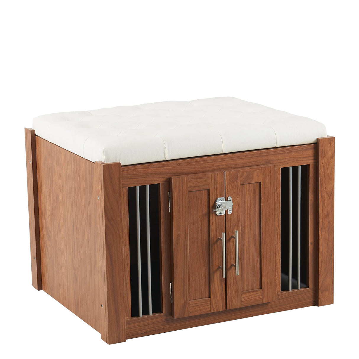 2 in 1 Walnut Dog Crate Night Stand with Storage