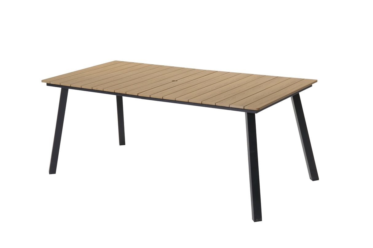 Outdoor Folding Dining Table for 4-6 with Steel Frame and Umbrella Hole