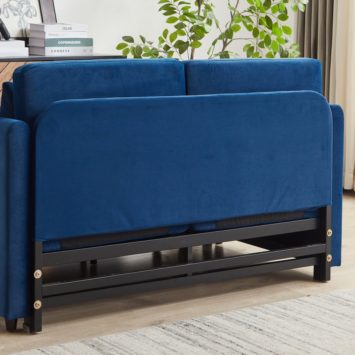 Convertible Velvet Loveseat Sleeper with Arm Storage and Adjustable Back