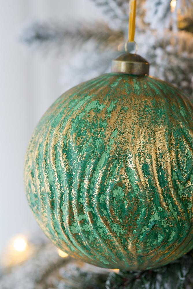 Green-Glitter-Christmas-Ball-Ornaments,--Set-of-4-Christmas-Ornaments