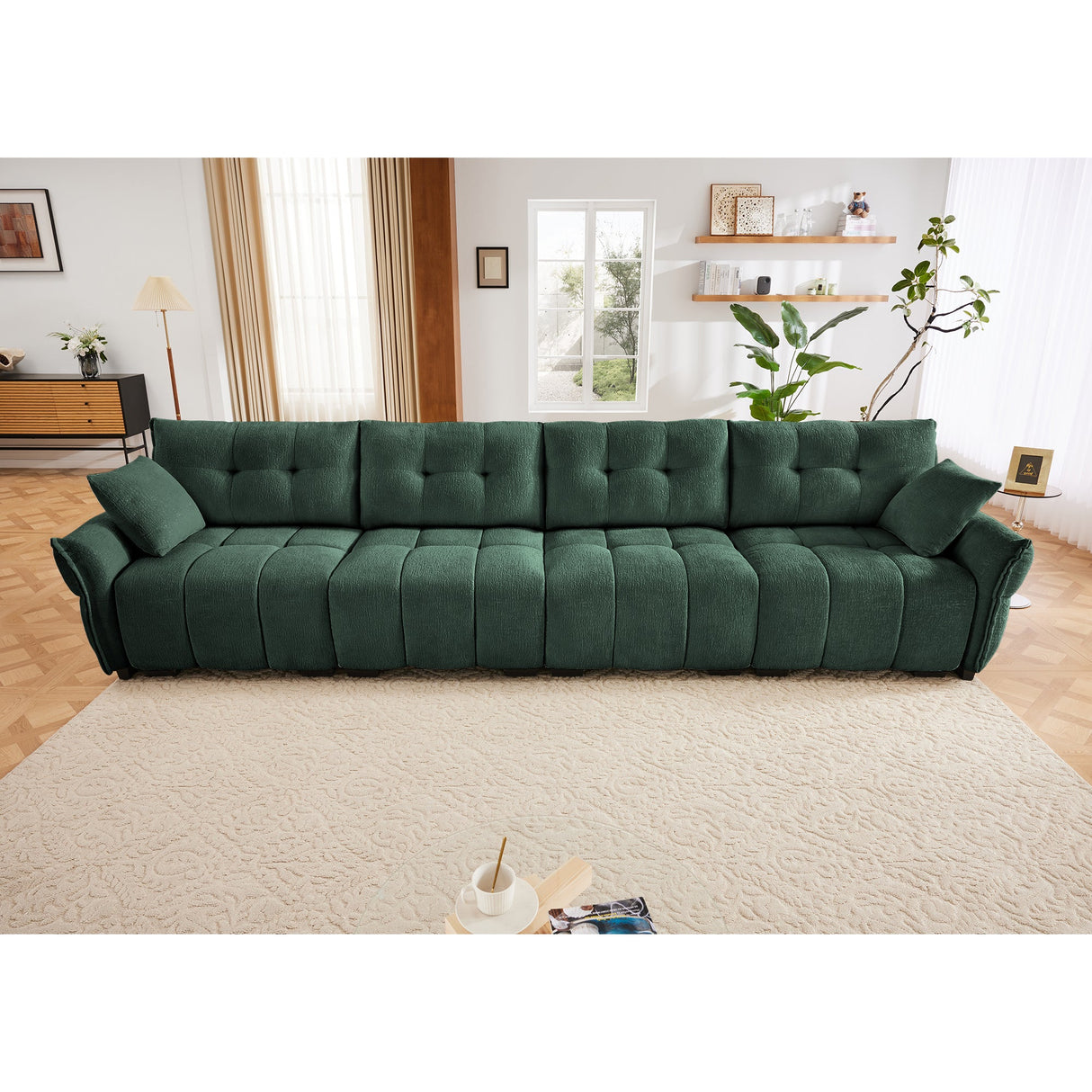 Modern 4-Seater Sofa, Solid Wood Frame In Premium Chenille