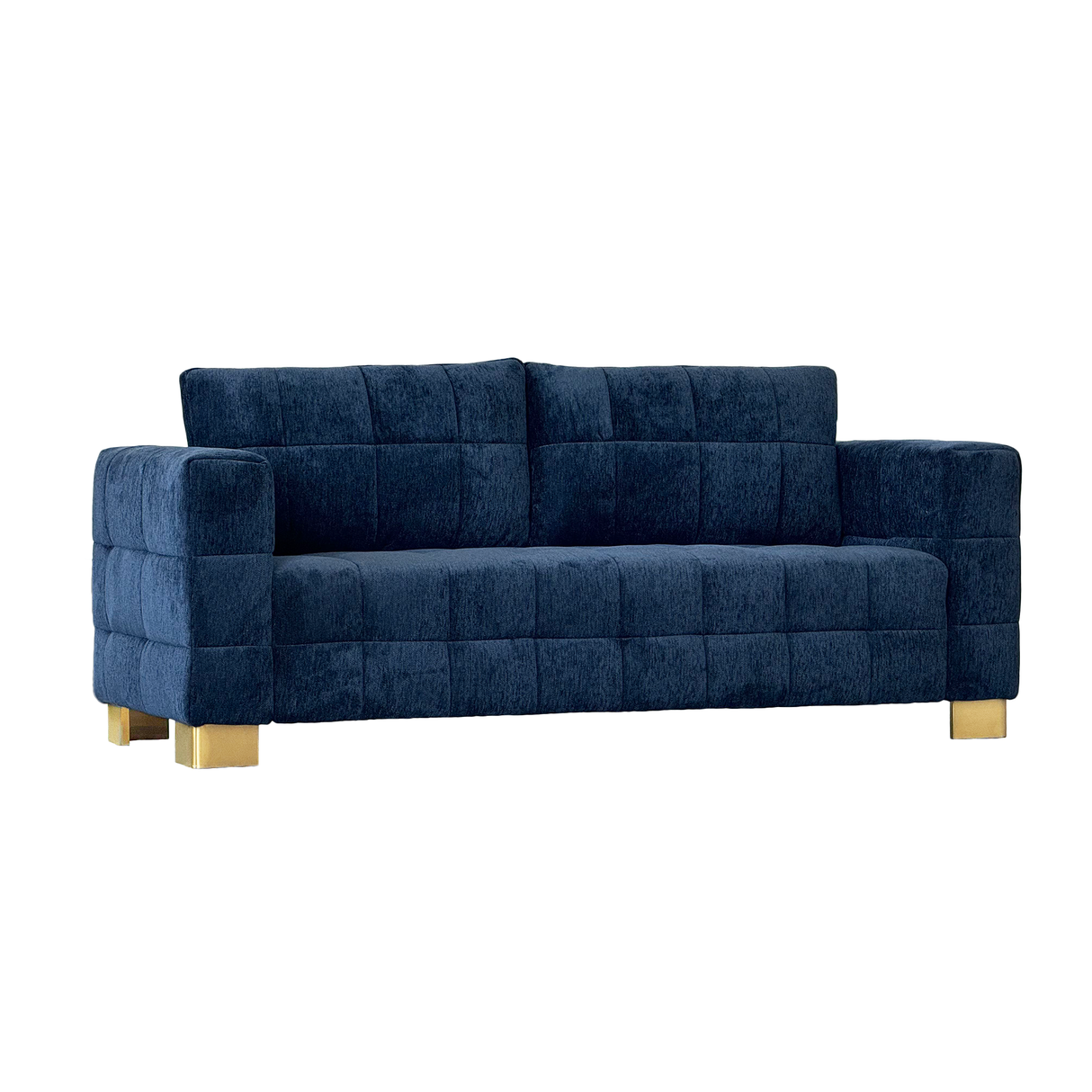 Retro Blue Chenille Upholstered 3-Seater Couch with Stainless-Steel Legs