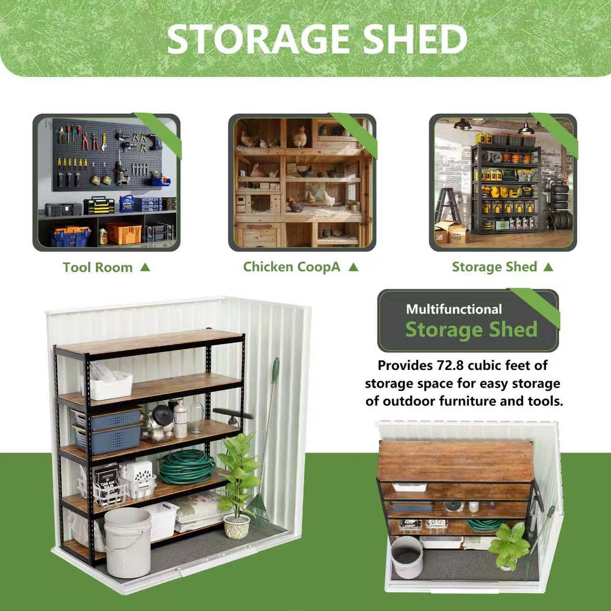 5x3 FT Metal Garden Shed with Sliding Door