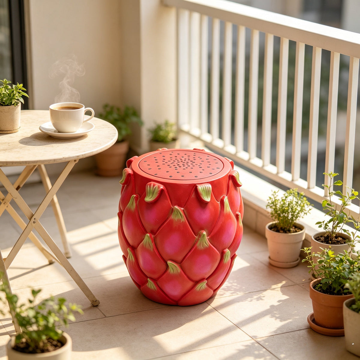 Oversized Resin Dragon Fruit Stool with Sturdy Resin Construction - Red