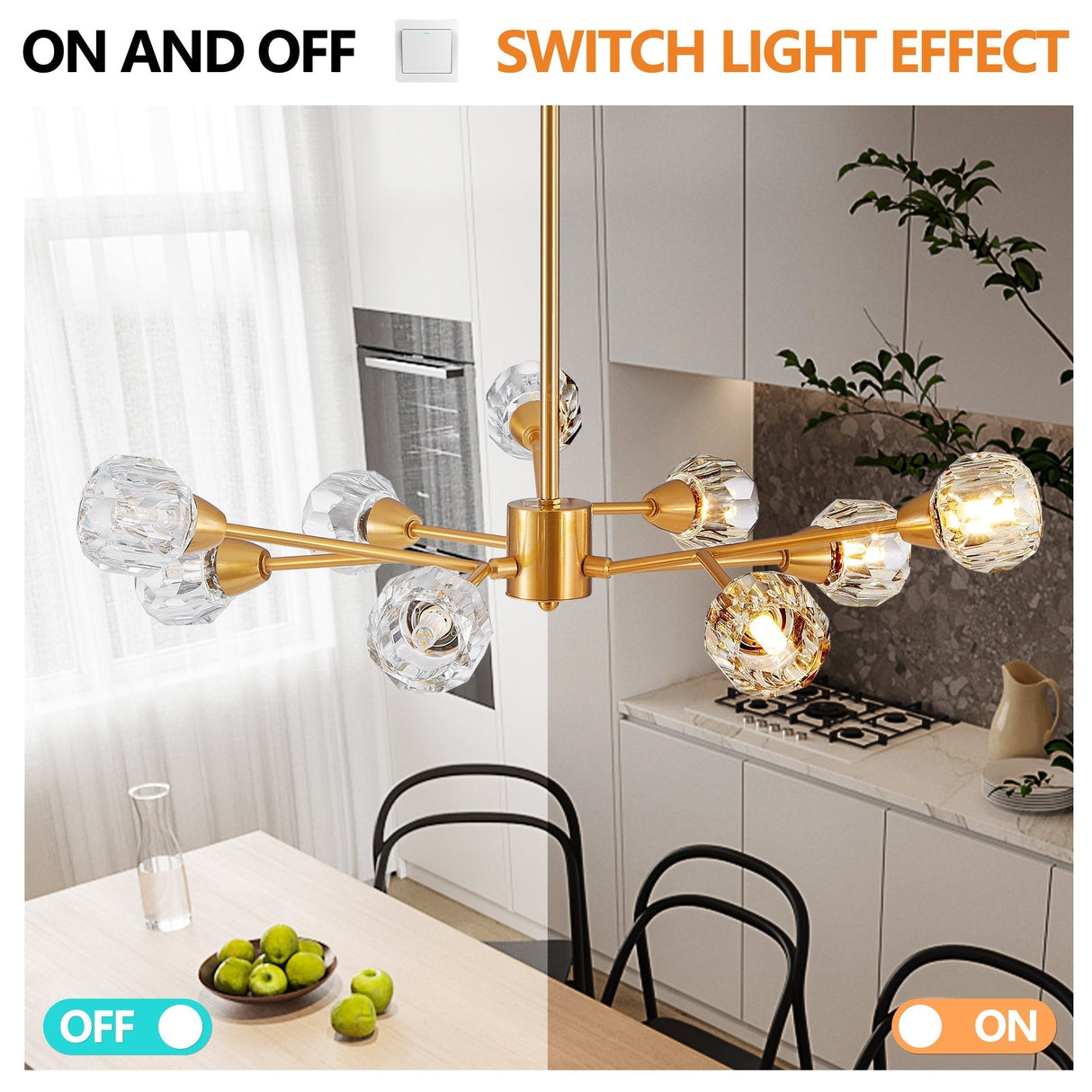 28' Modern Crystal Chandeliers9 Lights Golden Chandelier for Living Room BedroomDining Room Chandelier Over TableKitchen Light Fixtures (Bulbs Not Included)