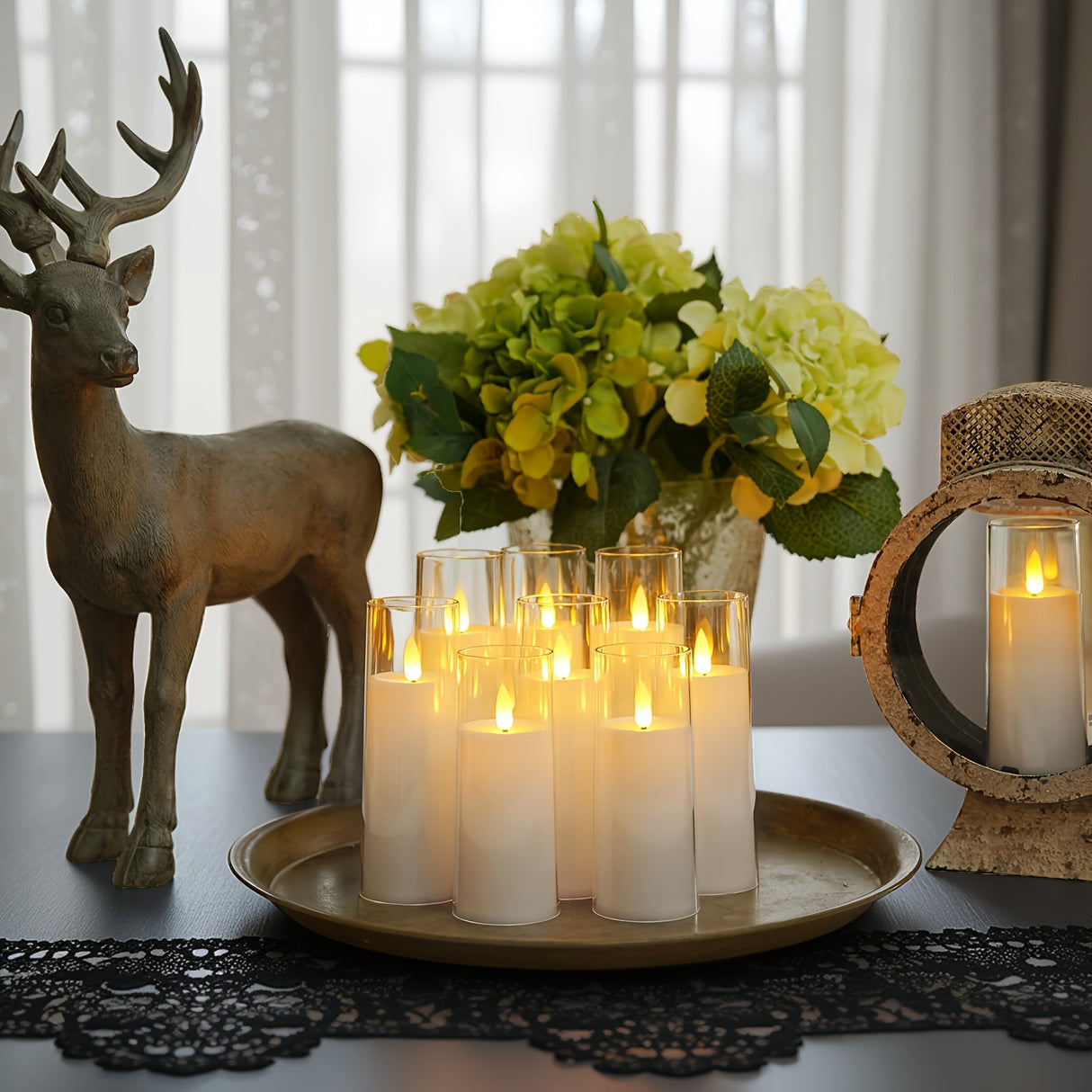 9pcs Flickering Flameless LED Pillar Candles with Remote & Timer