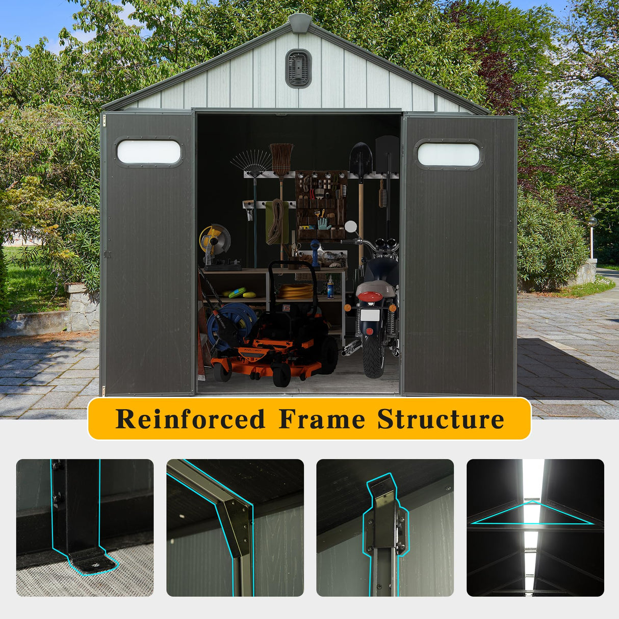 8x6FT Resin Outdoor Storage Shed with Lockable Door
