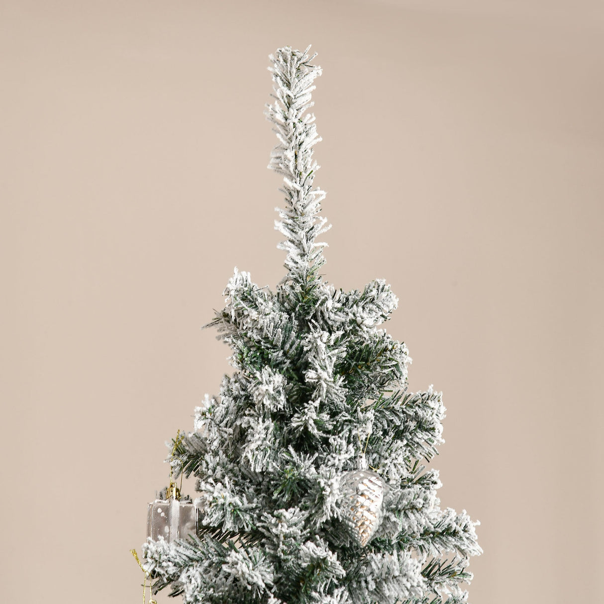 HOMCOM 7.5' Tall Unlit Snow-Flocked Slim Artificial Christmas Tree