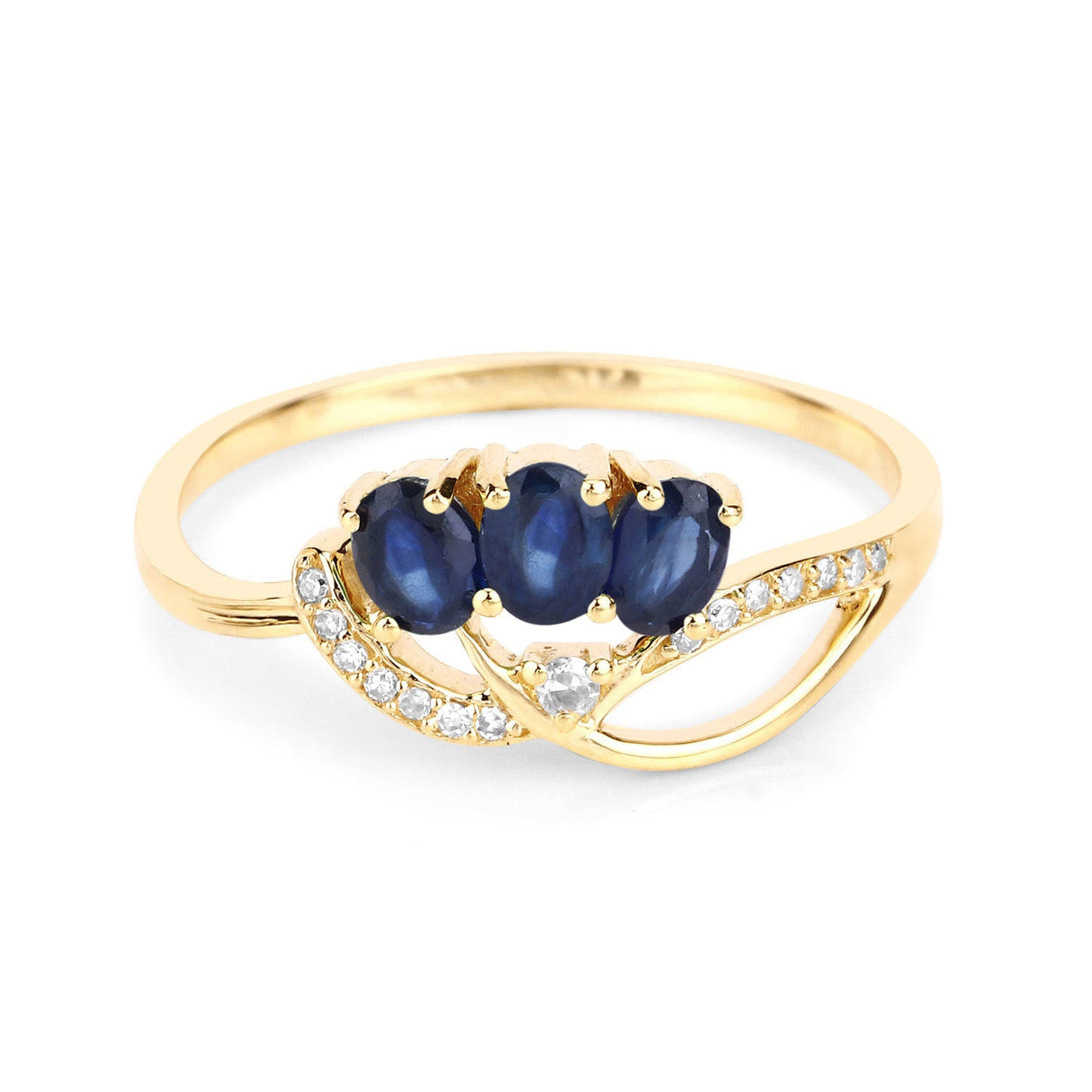 0.65 Carat Genuine Blue Sapphire and White Diamond 14K Yellow Gold Ring