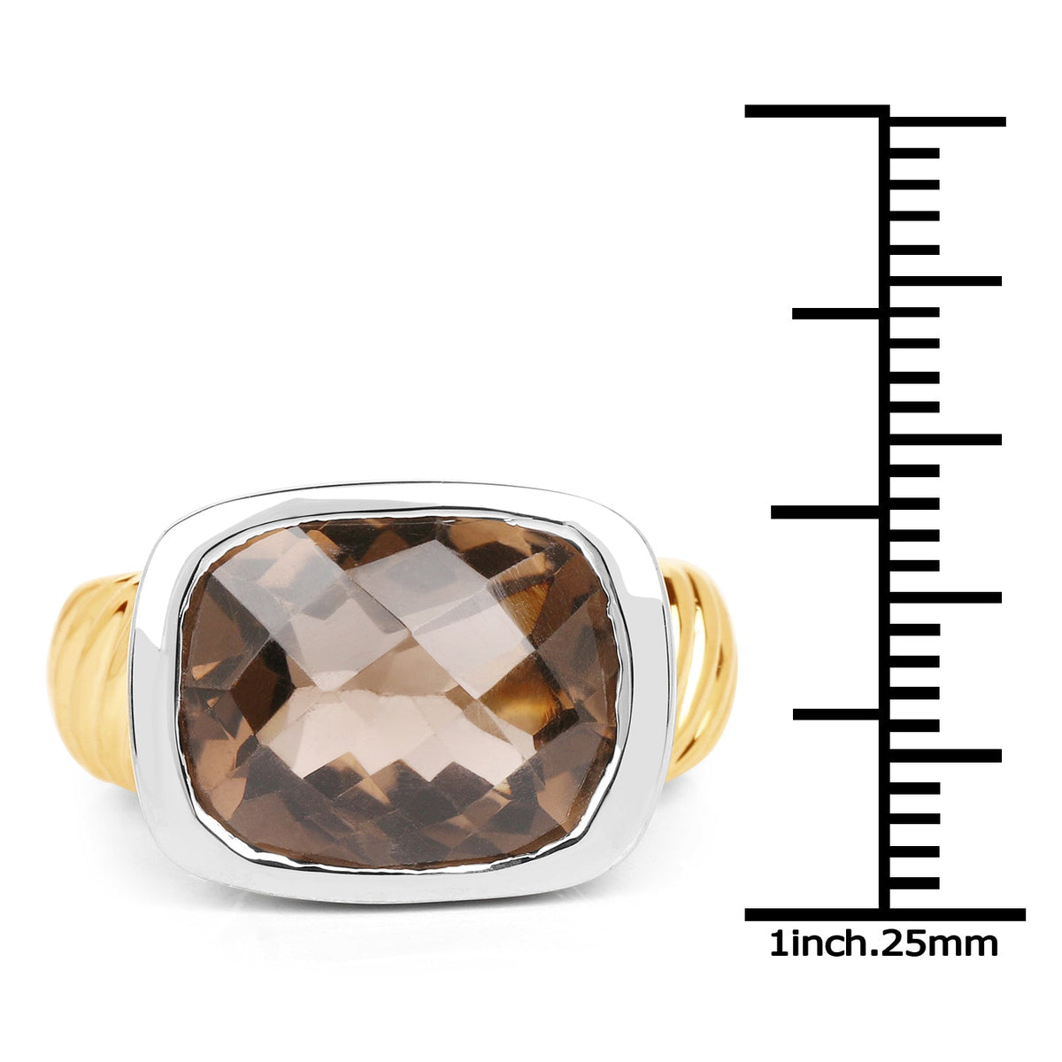 Two Tone Plated 7.53 Carat Genuine Smoky Quartz .925 Sterling Silver Ring