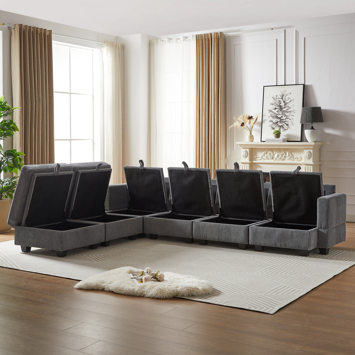 113.5'' Modular Sectional Corduroy Sofa with Storage Ottoman
