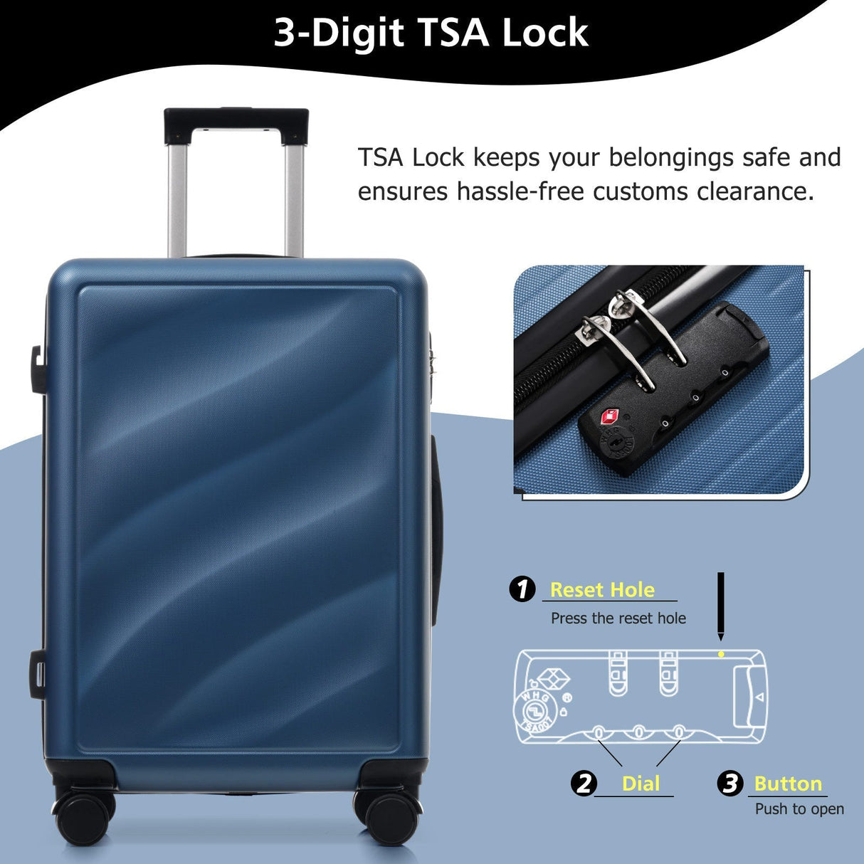 Luggage Set 3 Piece Lightweight Durable ABS Suitcases with TSA Lock