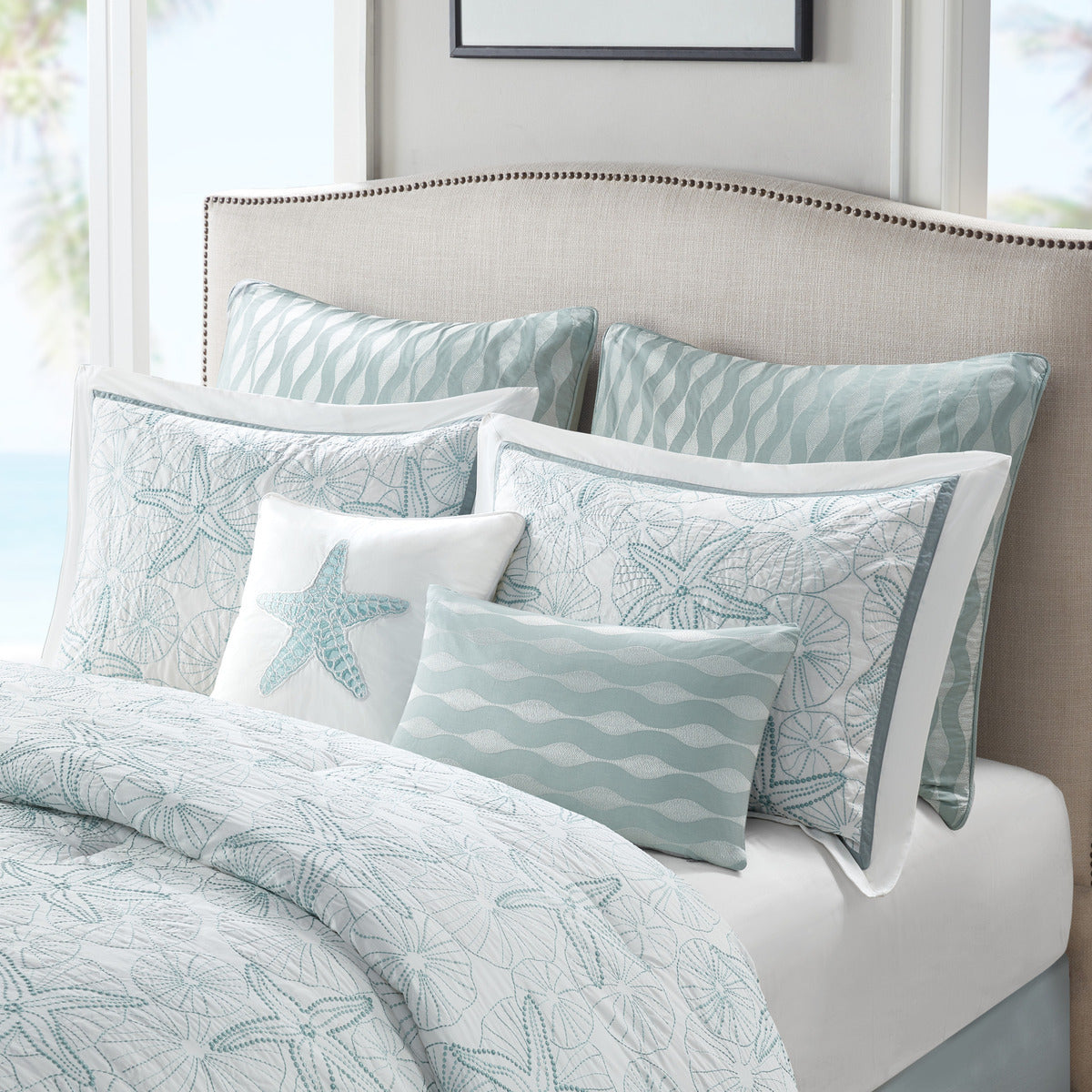 White King Comforter Set with Coastal Embroidery - 100% Cotton