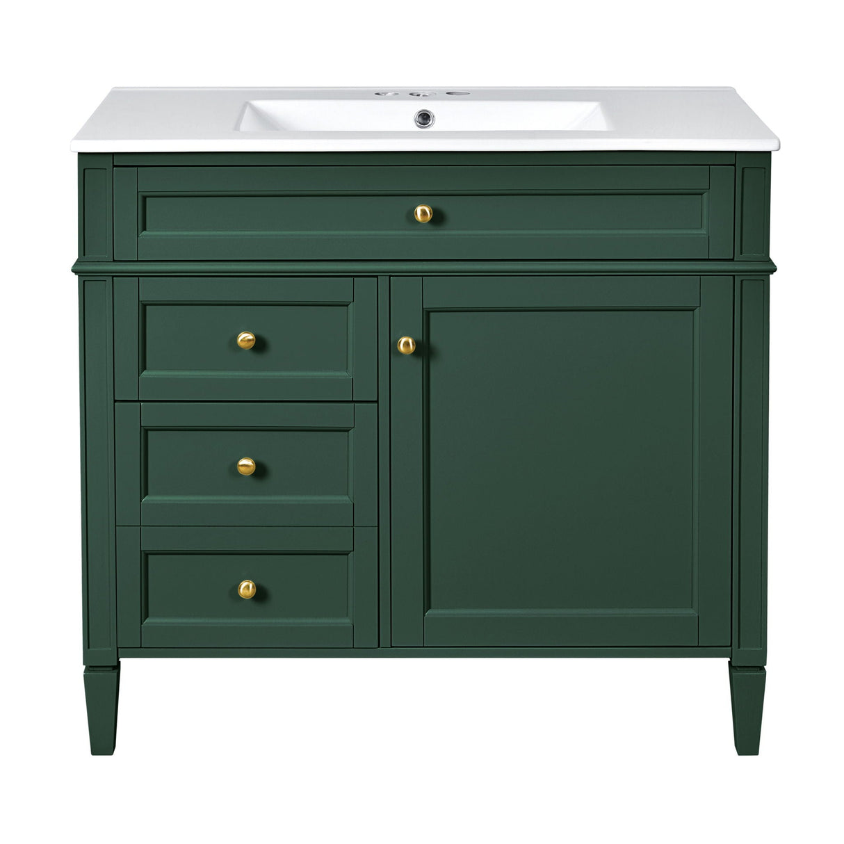 Bathroom Vanity With Mirror Cabinet, Single Sink With 2 Soft Closing Doors And 4 Drawers