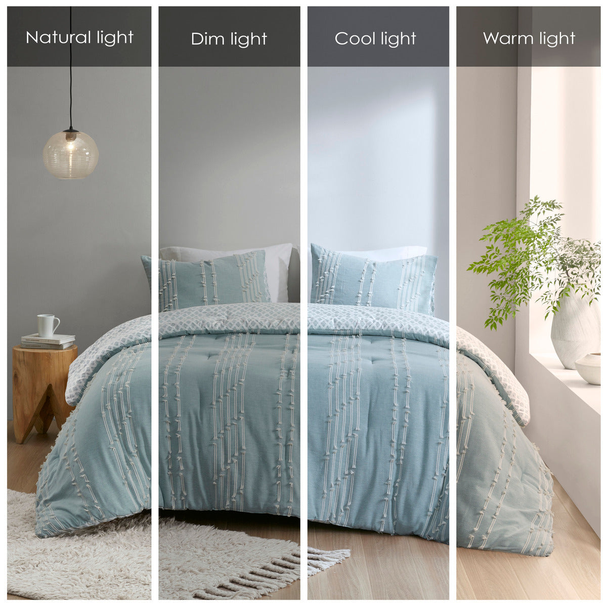 3 Piece Cotton Jacquard Comforter Set Aqua Full/Queen