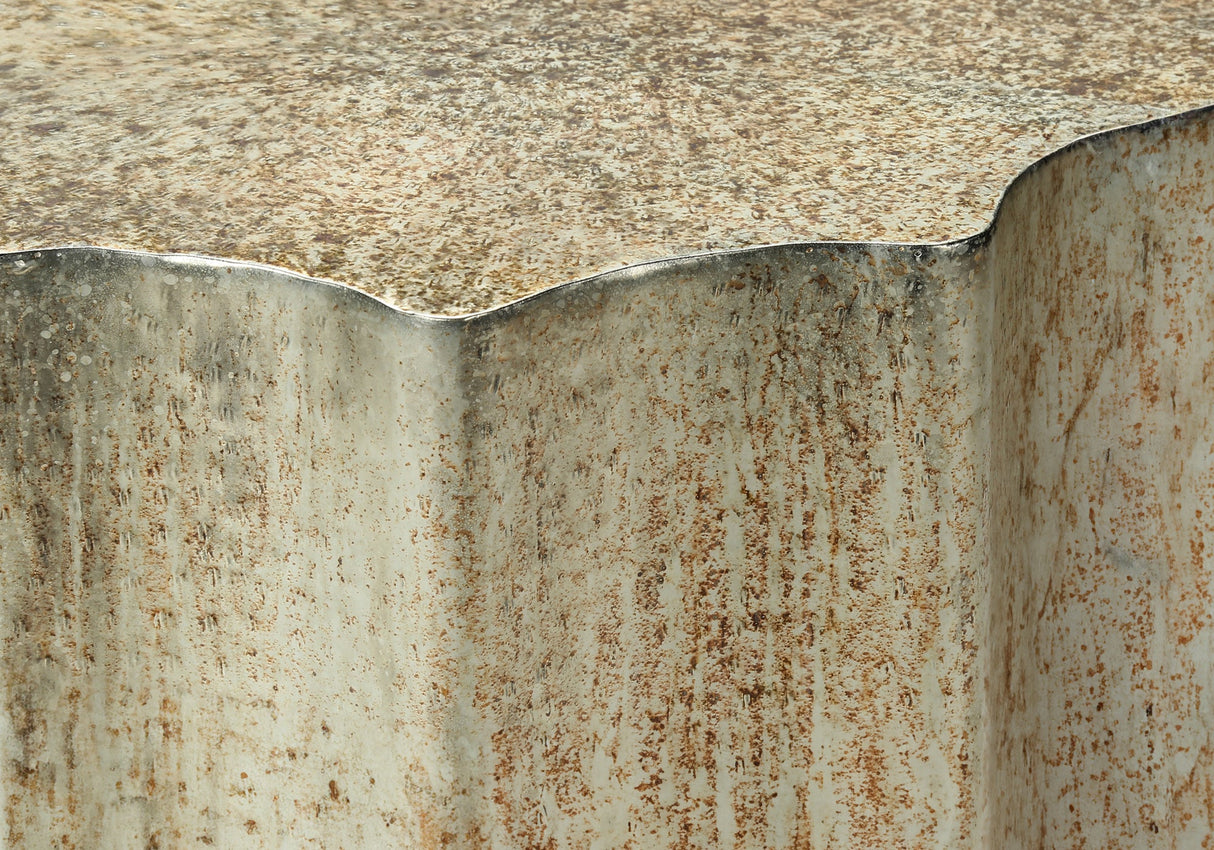 Artifact End Table with Scalloped Design and Hammered Texture