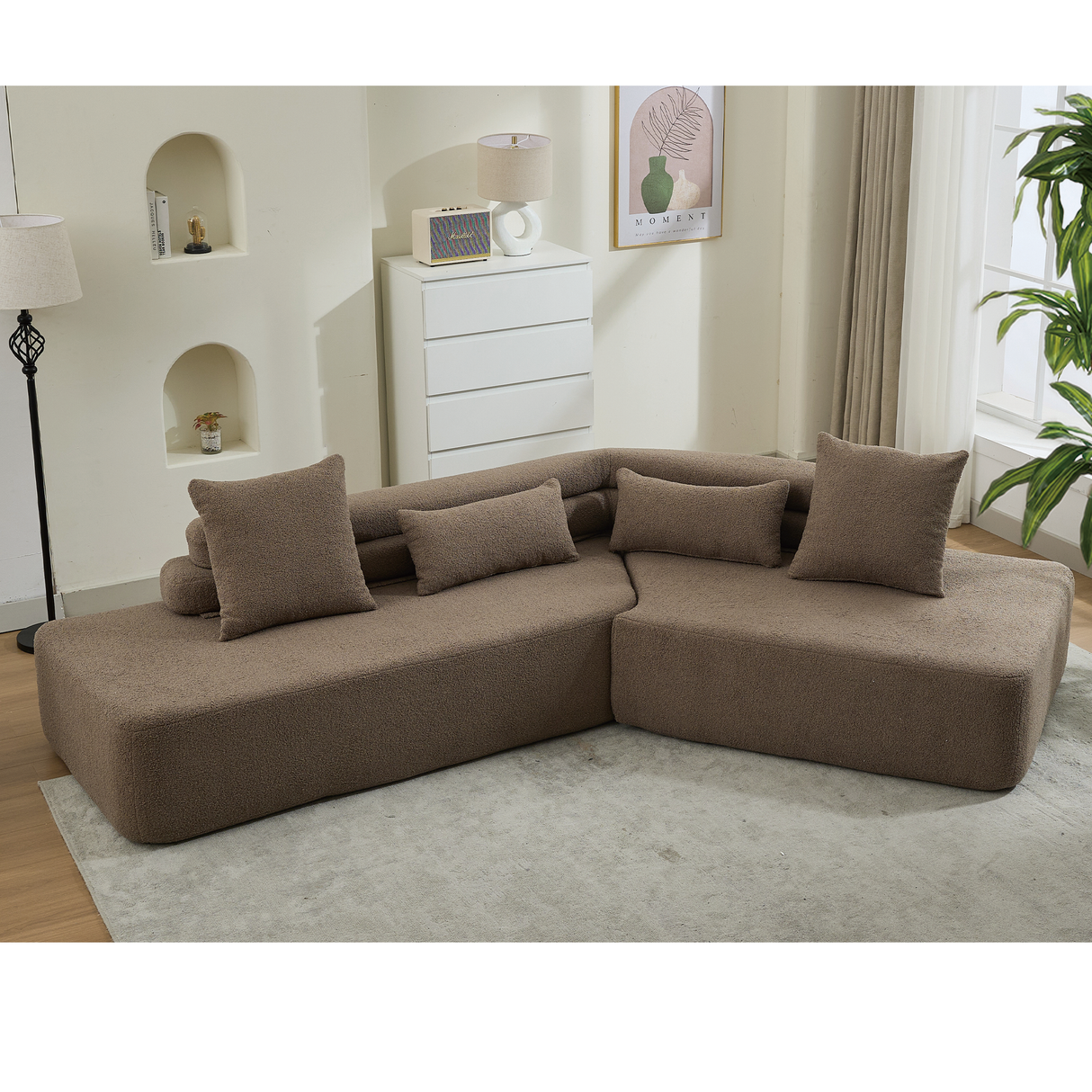 Minimalist Cloud Sectional Couch 4-Seater Brown