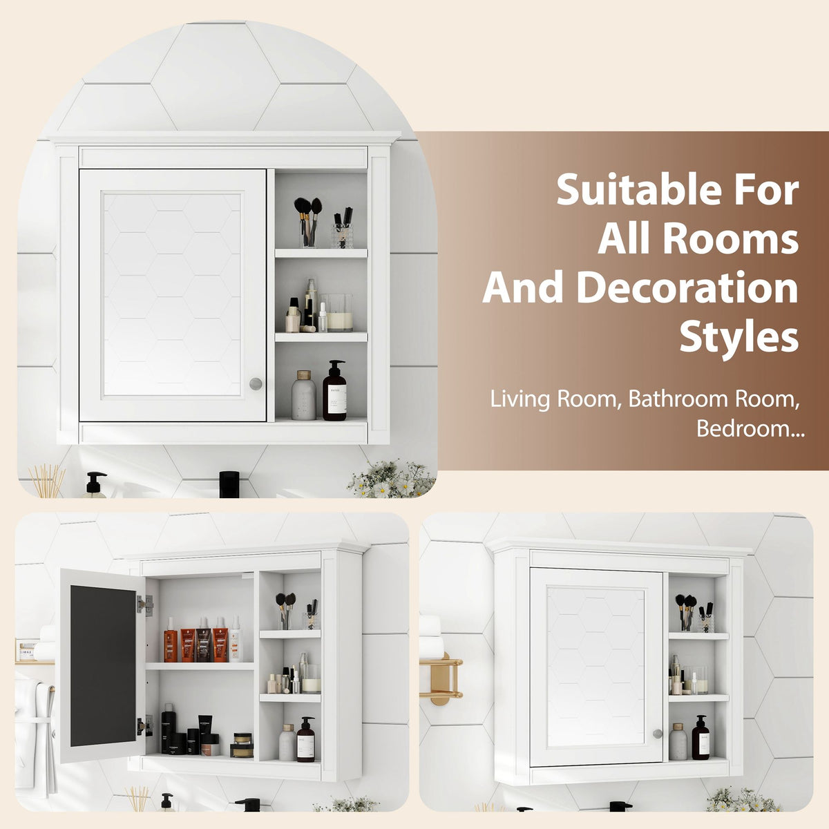 Wall Mounted Medicine Cabinet With Mirror And 3 Open Shelves