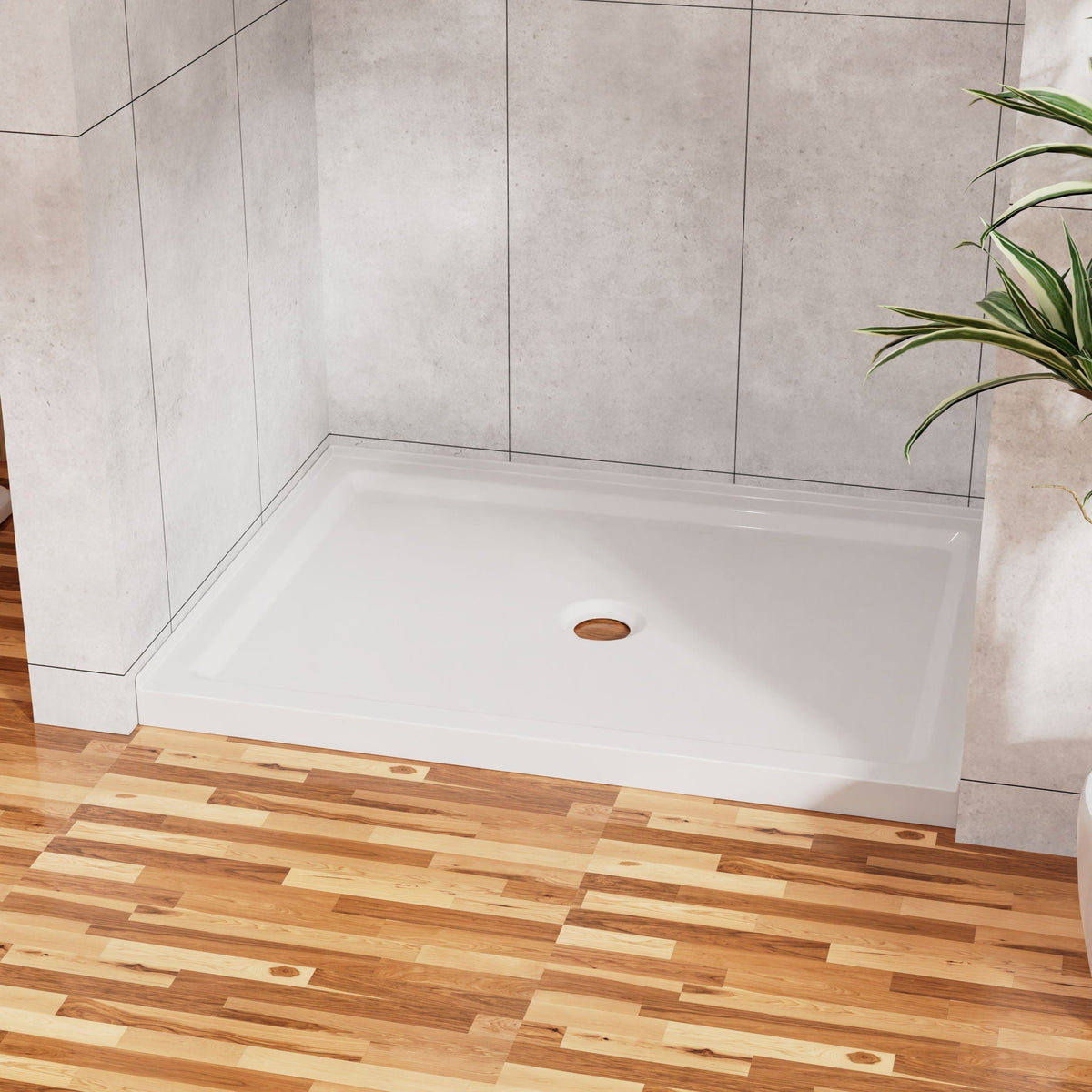 Shower Base Anti Slip Center Drain Single Threshold 32" X 48" - White