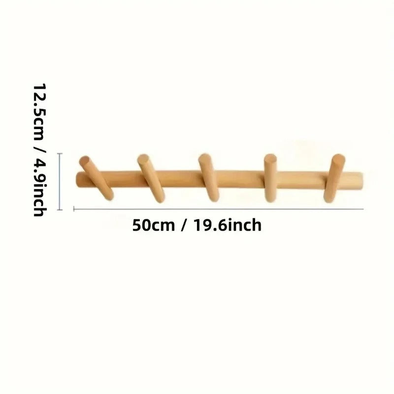 Solid Oak Wall Coat Rack Scandinavian Wooden 4 or 5 Peg Hooks