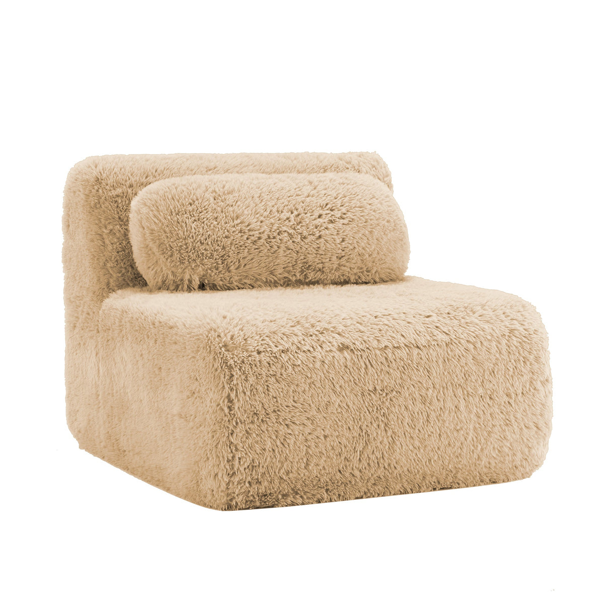 Aviana Armless Sofa with Pillow – Plush Fabric, Light Khaki