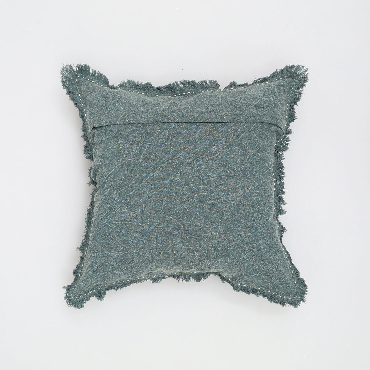 Stonewashed Linen Throw Pillow with Handworked Edges & Fringe - 22x22