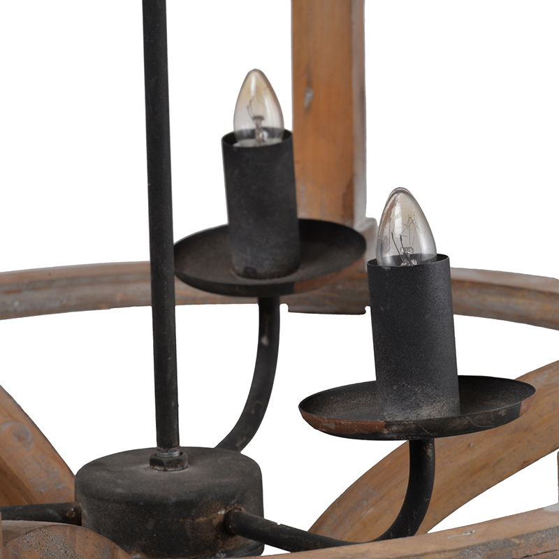 3 Light Wood Drum Chandelier
