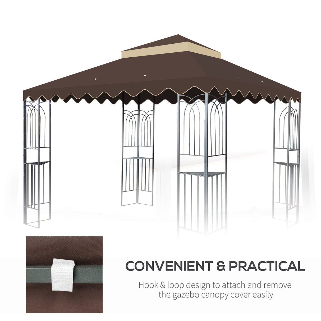 10x10 Ft Outdoor Patio Gazebo Replacement Canopy - Brown
