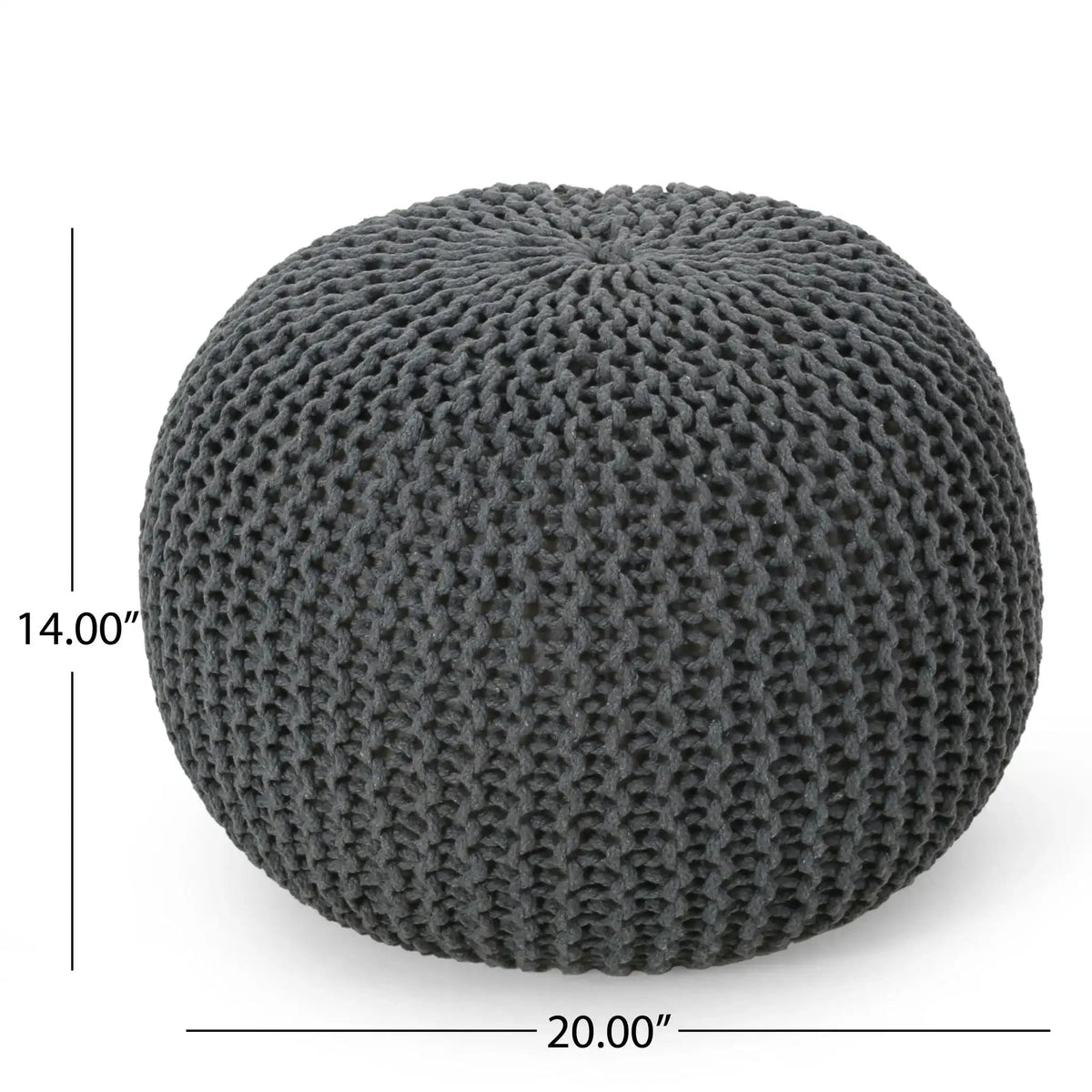 Knitted Cotton Round Pouf Ottoman with Soft Textured Cover - Dark Gray, Yellow, Blue