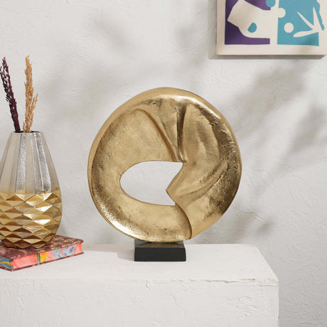 Rustic-Circular-Flow-15.25'-Table-Sculpture--Aluminum-Décor-Art-Piece-on-Black-Base-