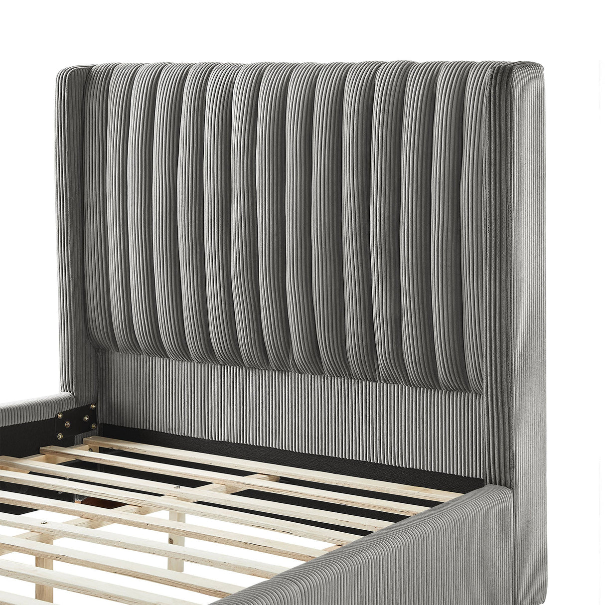 Corduroy Upholstered Wingback Bed Frame, No Box Spring
