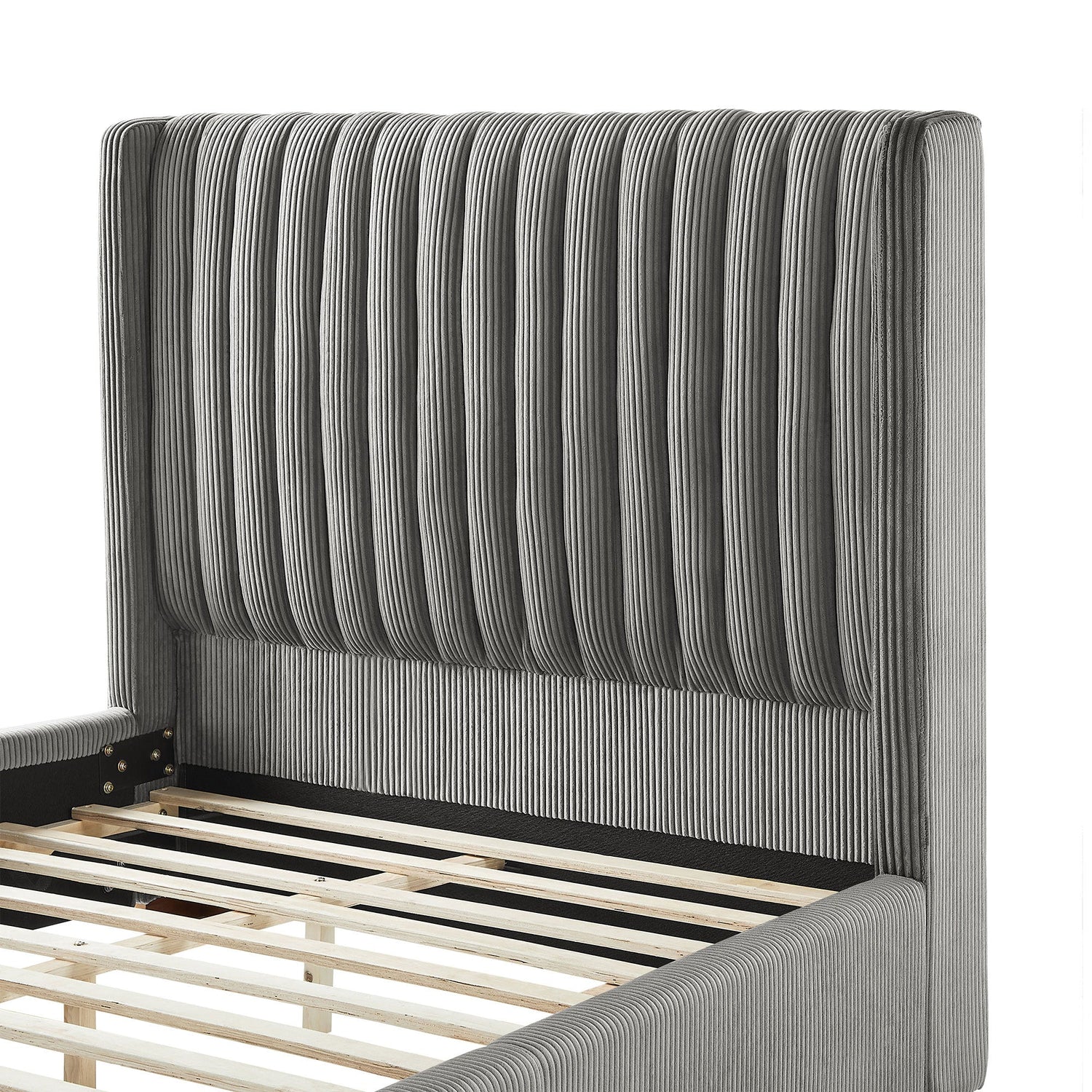 Corduroy Upholstered Wingback Bed Frame, No Box Spring
