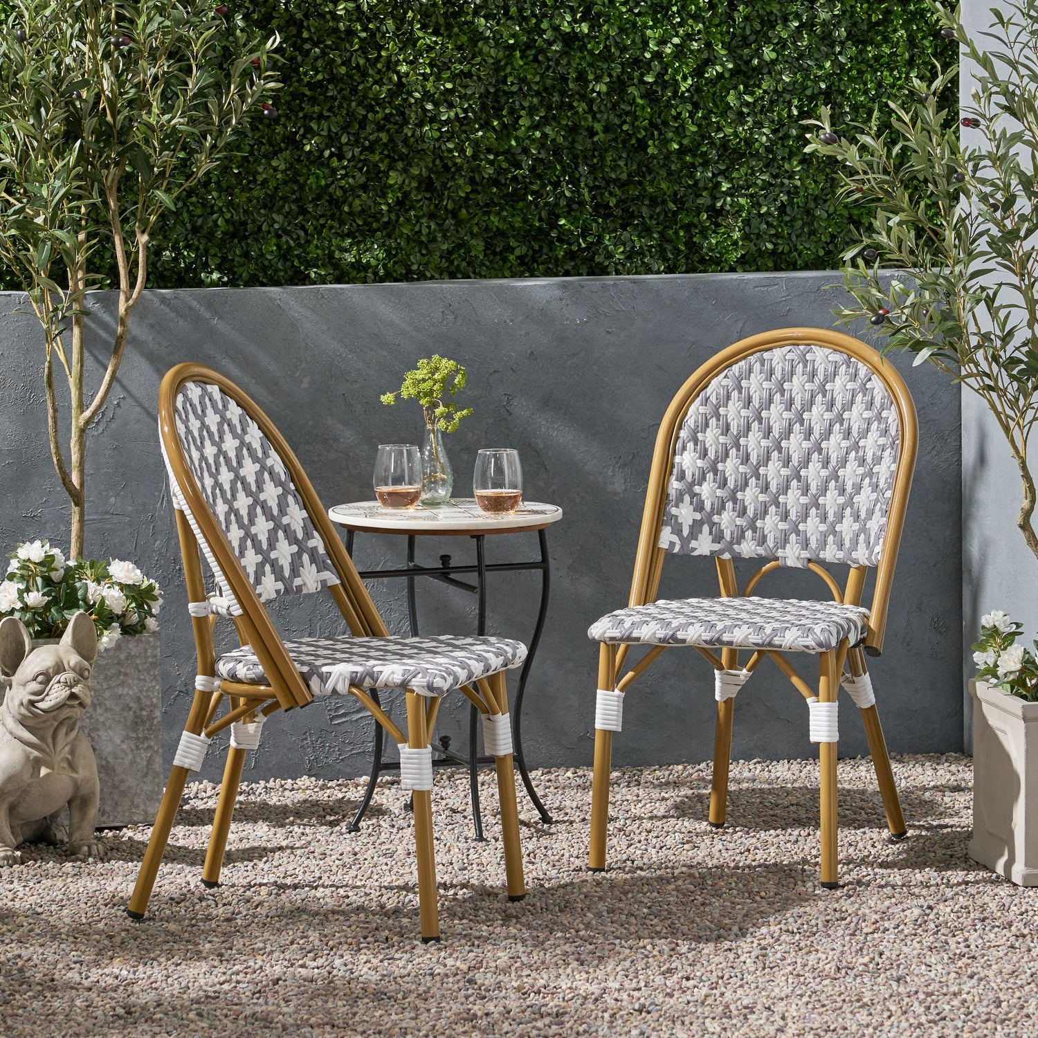 Outdoor-pe-rattan-and-aluminum-french-bistro-chairs,-set-of-2,-gray-&-white,-and-bamboo-finish-Outdoor-Chairs