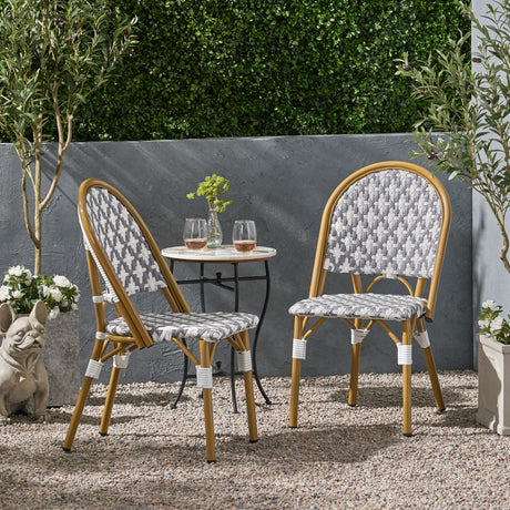 Outdoor-pe-rattan-and-aluminum-french-bistro-chairs,-set-of-2,-gray-&-white,-and-bamboo-finish-Outdoor-Chairs