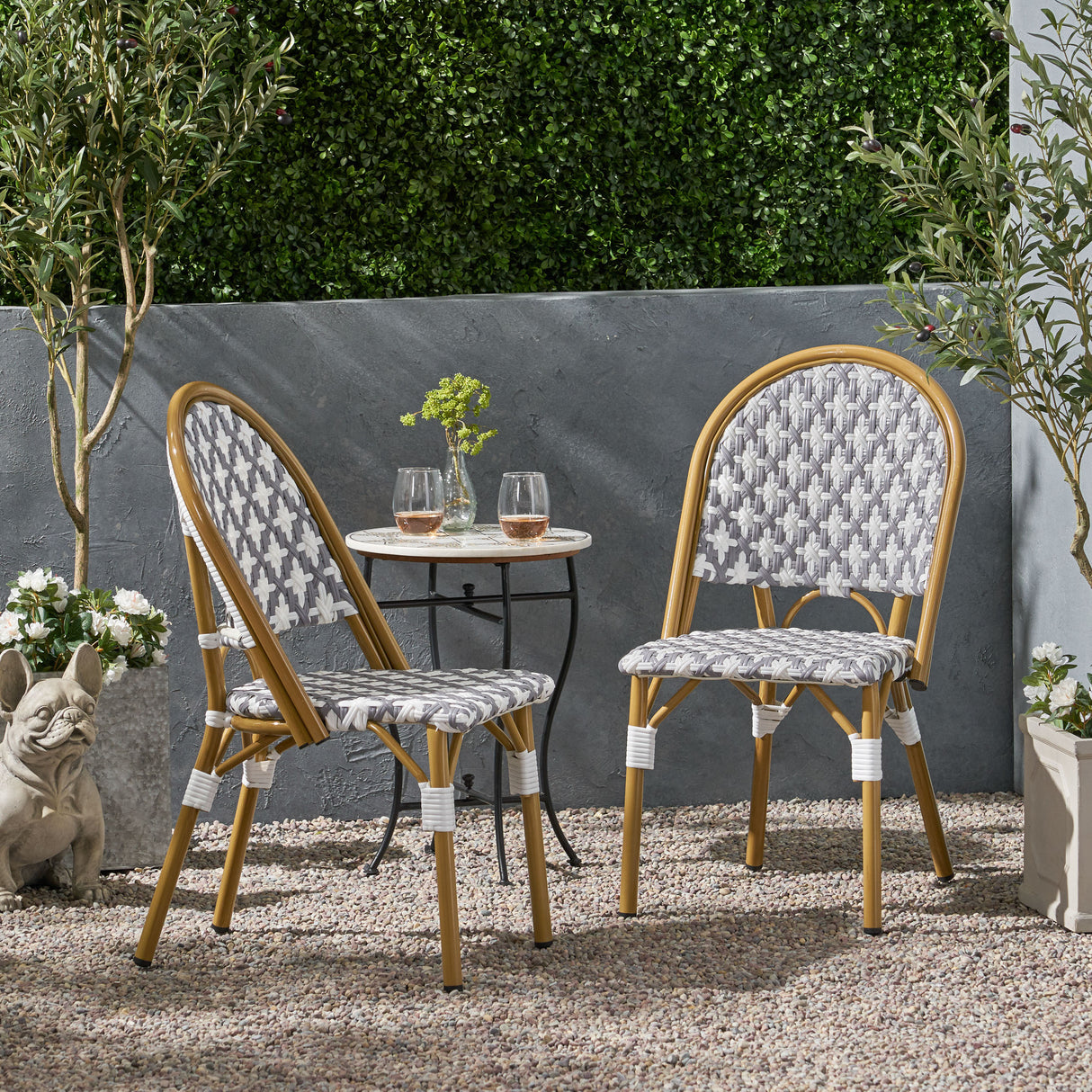 Outdoor-pe-rattan-and-aluminum-french-bistro-chairs,-set-of-2,-gray-&-white,-and-bamboo-finish-Outdoor-Chairs