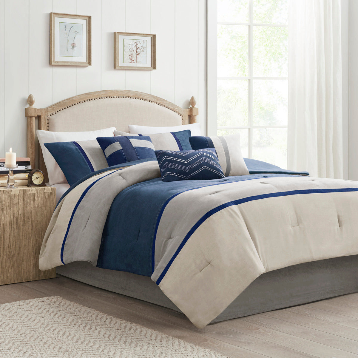 7 Piece Faux Suede Comforter Set Blue King