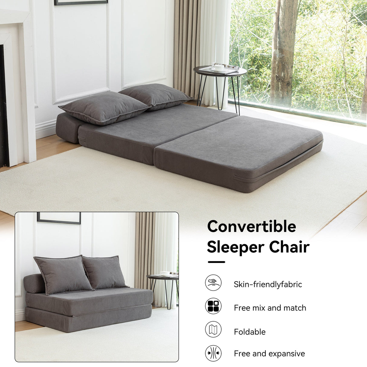 Foldable Sofa Bed Sleeper Lounge Chair with Pillow