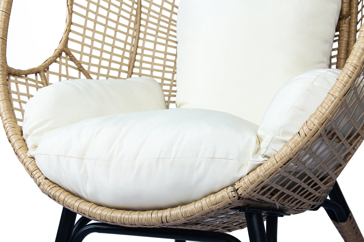 New Grid Style PE Wicker Weaving Patio Egg Chair with Natural Color Rattan Beige Cushion