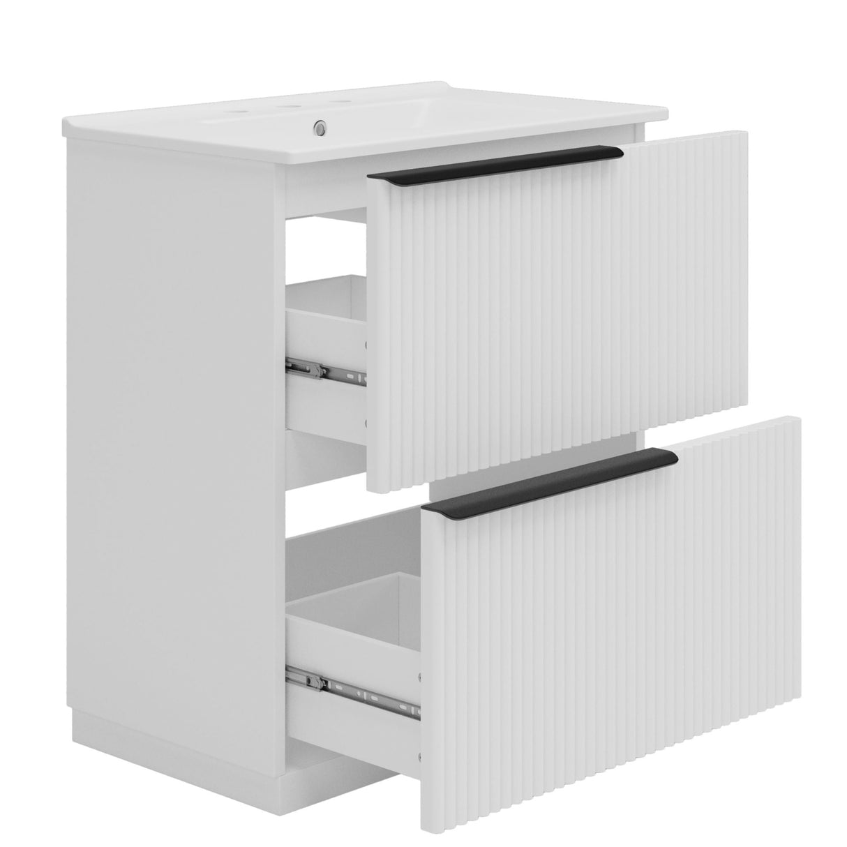 Fluted Bathroom Vanity With Ceramic Sink, Freestanding Cabinet