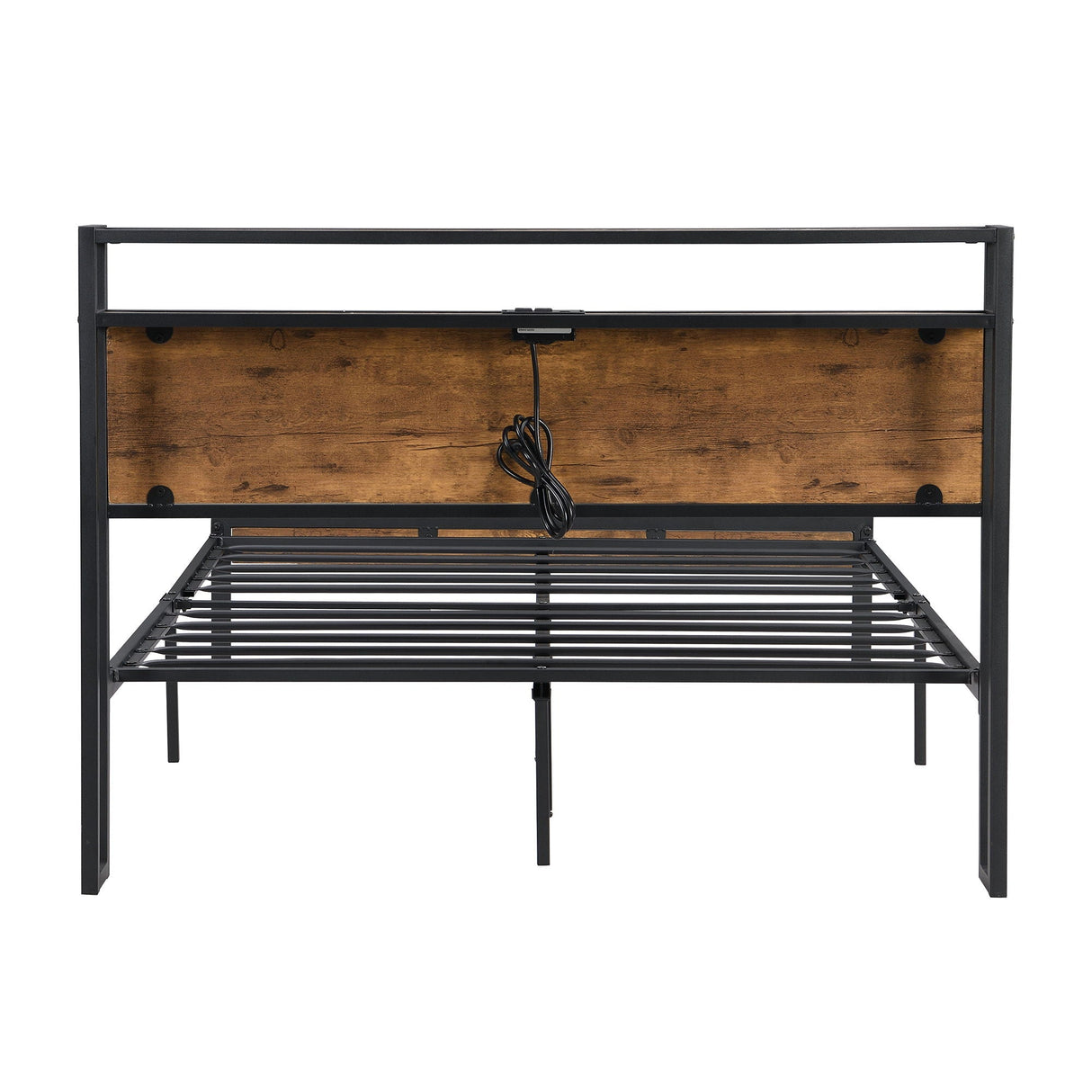Metal Platform Bed Frame With Wooden Headboard And Footboard With USB Liner, No Box Spring Needed, Under Bed Storage